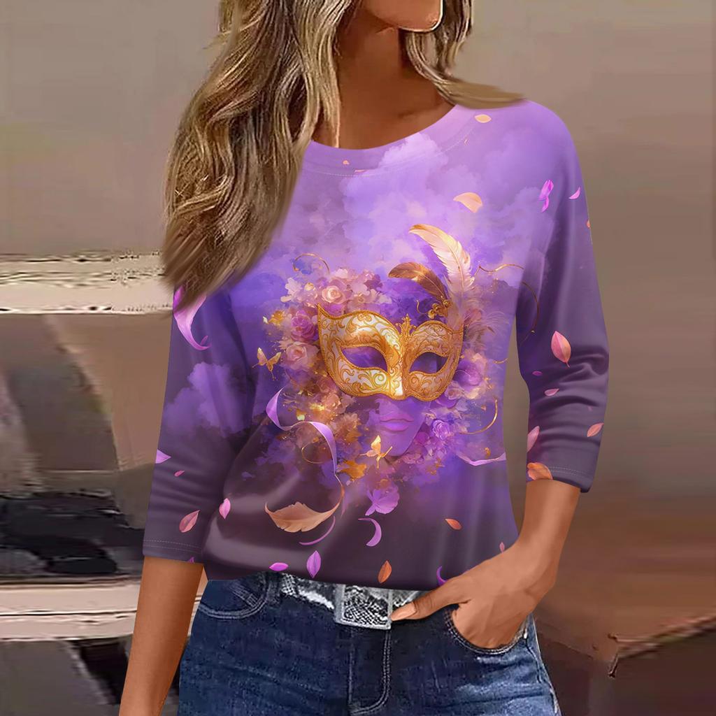 Женские топы с рукавами 3/4, цветочный принт, винтажная мода, повседневные свободные рубашки с круглым вырезом больших размеров