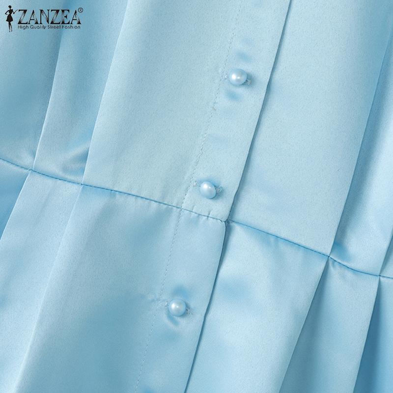 ZANZEA Элегантное женское повседневное платье с круглым вырезом и короткими рукавами