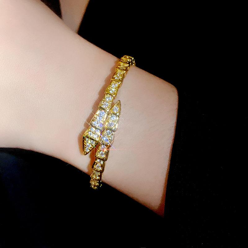 Snake-Shaped Geometric Zircon Open-Ended Bracelet Affordable Luxury Fashion High-Grade Bracelet Niche Temperament All-Match Jewelry Women