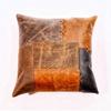 Handmade Patchwork Leather Cushion Cover: Tan Decorative Pillow Gift For Her Him Birthday Anniversary