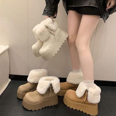 Универсальная обувь, Обувь на толстой подошве, Зимние ботинки, Женские новые ретро флисовые нескользящие ботильоны