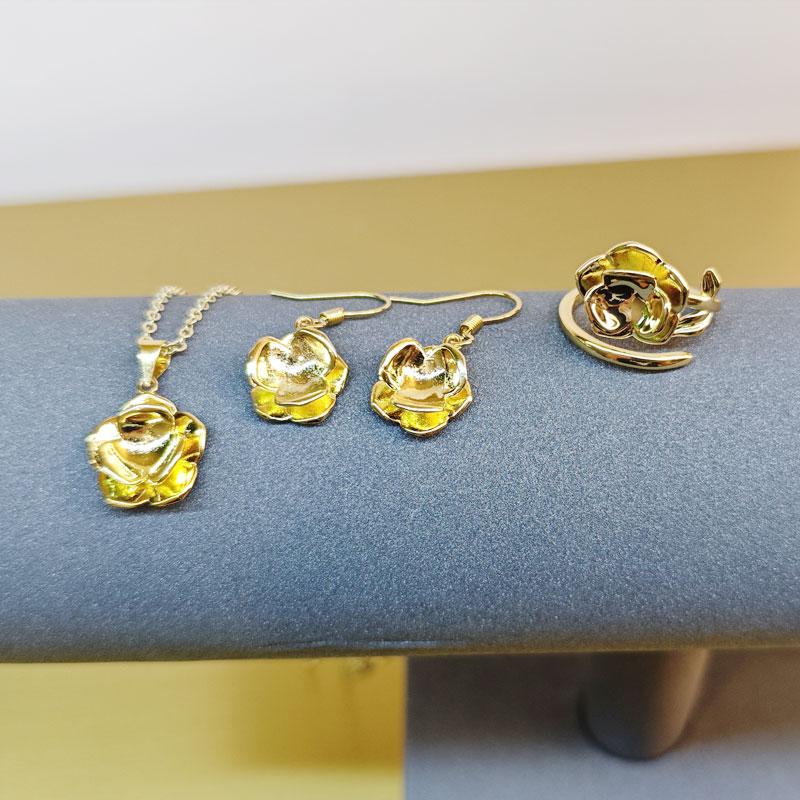 Изысканные цветочные наборы женские ювелирные изделия цвета шампанского золота серьги кольцо кулон цепочка комбинированный комплект