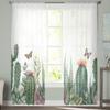 Ins Style Garden Cactus Tropical Plant Sheer Curtains for Bedroom Living Room Voile Window Curtains Tulle Curtains for Kids Room
