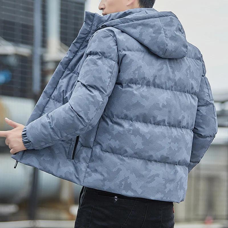 Мужское зимнее хлопковое пальто со съемным капюшоном, утолщенная камуфляжная куртка с подкладкой, модная теплая куртка большого размера с наполнителем из пухового хлопка