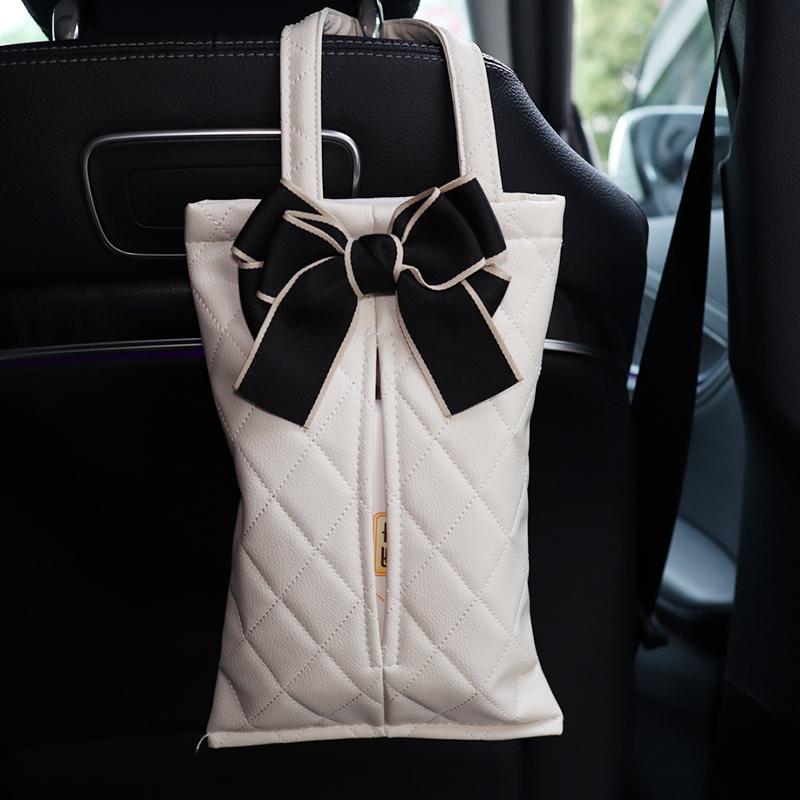 Cute Cartoon Panda Doll Car Tissue Box Seat Headrest Leather Paper Tower Holder Auto Interior Organizer Styling Car Accessories