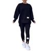 2 Pcs/Set Women Top Pants Suit Round Neck Long Sleeve Slit Hem Sweatshirt Elastic Waist Solid Color Slim Fit Trousers Winter Daily Wear Outfit
