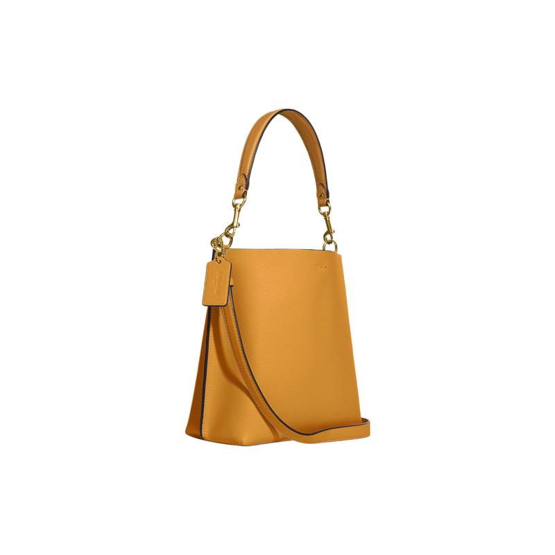 COACH Mollie Metal Logo Solid Leather Handbag 22 Women's Mustard Yellow