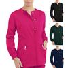 Beauty Salon Top with Large Pockets Three-button Placket Pet Work Top Long Sleeve Round Neck Doctor Nurse Clothes Unisex Workwear for Hospitals Salons