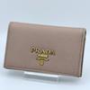 Metal Logo Saffiano Card Case Pink Beige