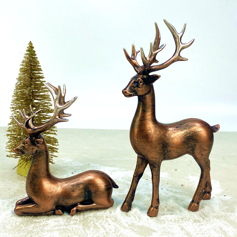 2 Packs Copper Animal Reindeer Figurines Resin Art Deco Decor for Home Sitting & Standing Elk Statues
