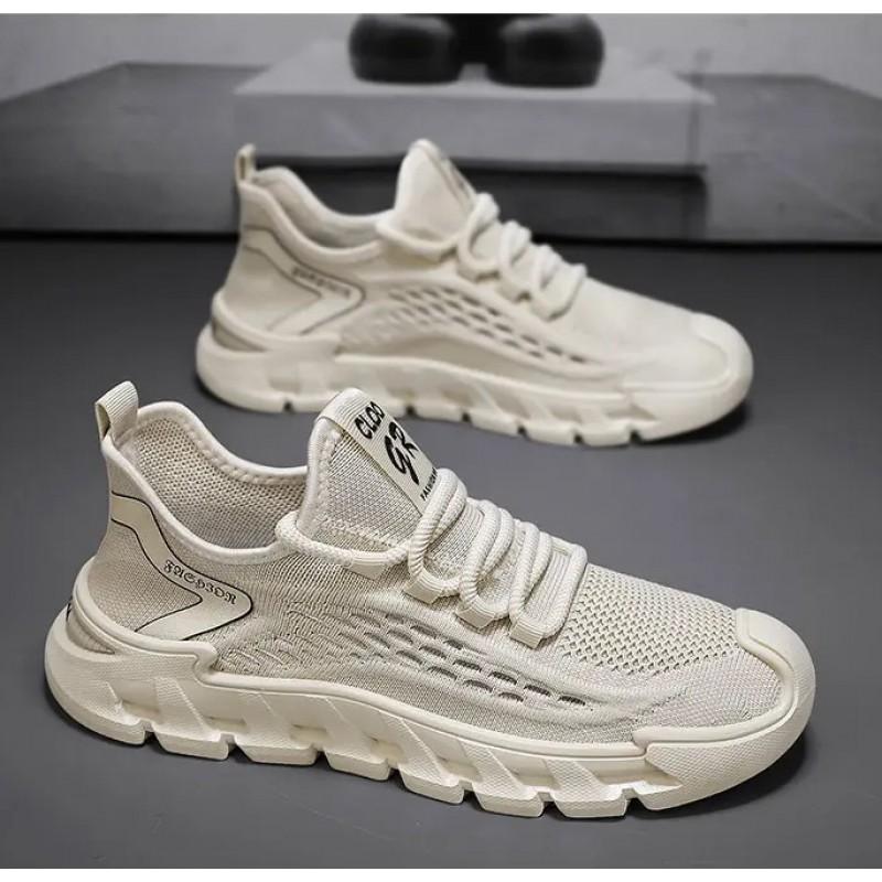 Men's Shoes Breathable Mesh Thin Anti Odor Sports Soft Sole Lightweight Comfortable Running Travel Coconut