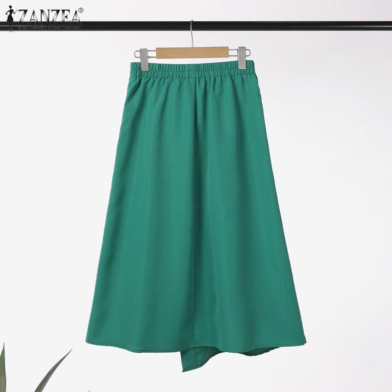 ZANZEA Женские повседневные однотонные свободные юбки с эластичной резинкой на талии