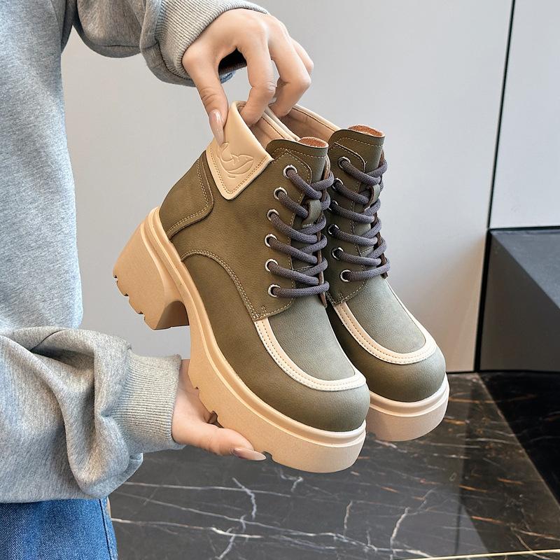 Короткие ботинки из натуральной кожи в стиле ретро, женские модные туфли на плоской подошве, удобная платформа 6 см, толстый танкетный каблук, универсальные туфли для отдыха на шнуровке