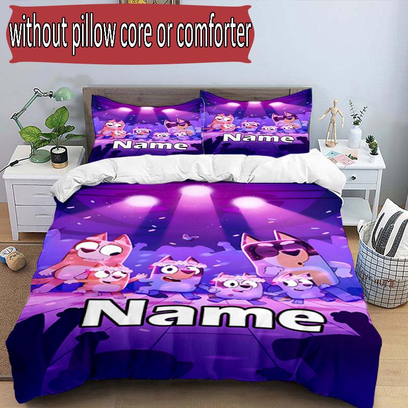 3pcs Duvet Cover Set (1*Duvet Cover + 2*Pillowcase, Without Core), Custom Name Bluey Pattern Bedding Set, Home Bedroom Decor Gift