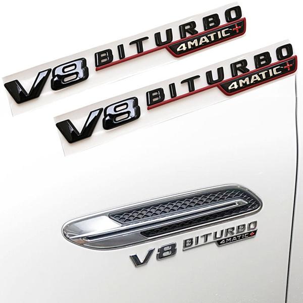2 шт., боковое крыло автомобиля V8 BITURBO, наклейка с логотипом, эмблема, наклейка, подходит для A/M/GABCES Class GT C63 E350 E400 S560 S450, автоаксессуары