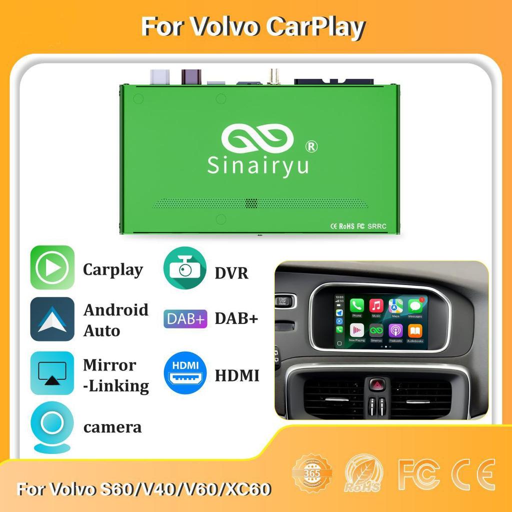 Sinairyu Беспроводной CarPlay Android Auto DAB DVR HDMI Mirror-Link Kit совместим с Volvo S60 V40 V60 XC60 2015-2019