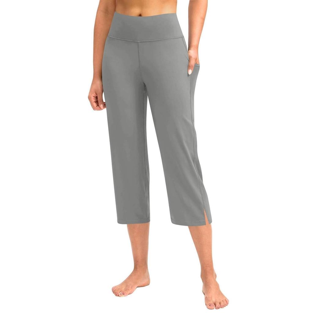 Женские эластичные брюки 3/4 с высокой талией, повседневные брюки-капри с широкими штанинами для активного отдыха, брюки с карманами