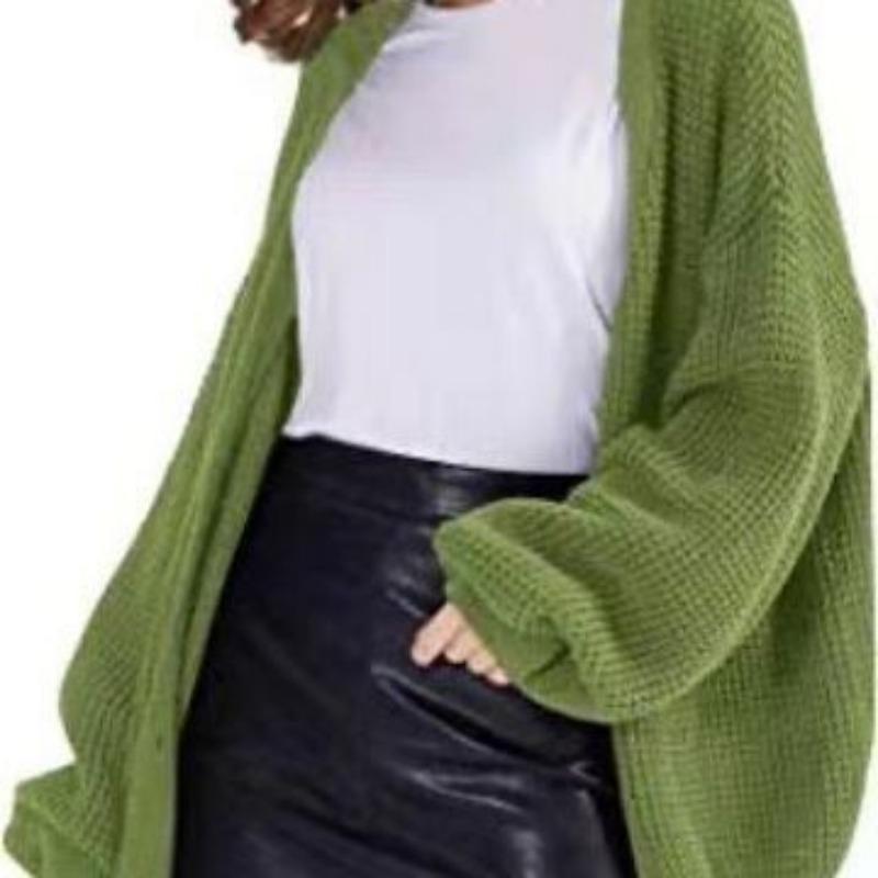 Lantern Sleeve Knitted Plus Size Cardigan Sweater Coat Women V-Neck Single Breasted Lazy Style Cardigan