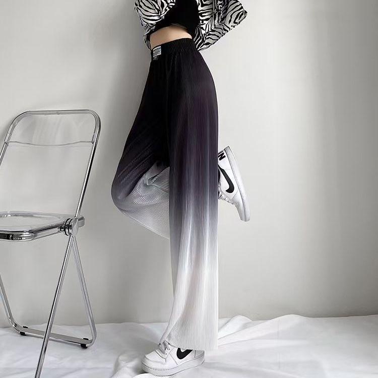 Женские брюки в корейском стиле с трехцветным градиентом, плиссированные, с широкими штанинами, с высокой талией, длиной до пола