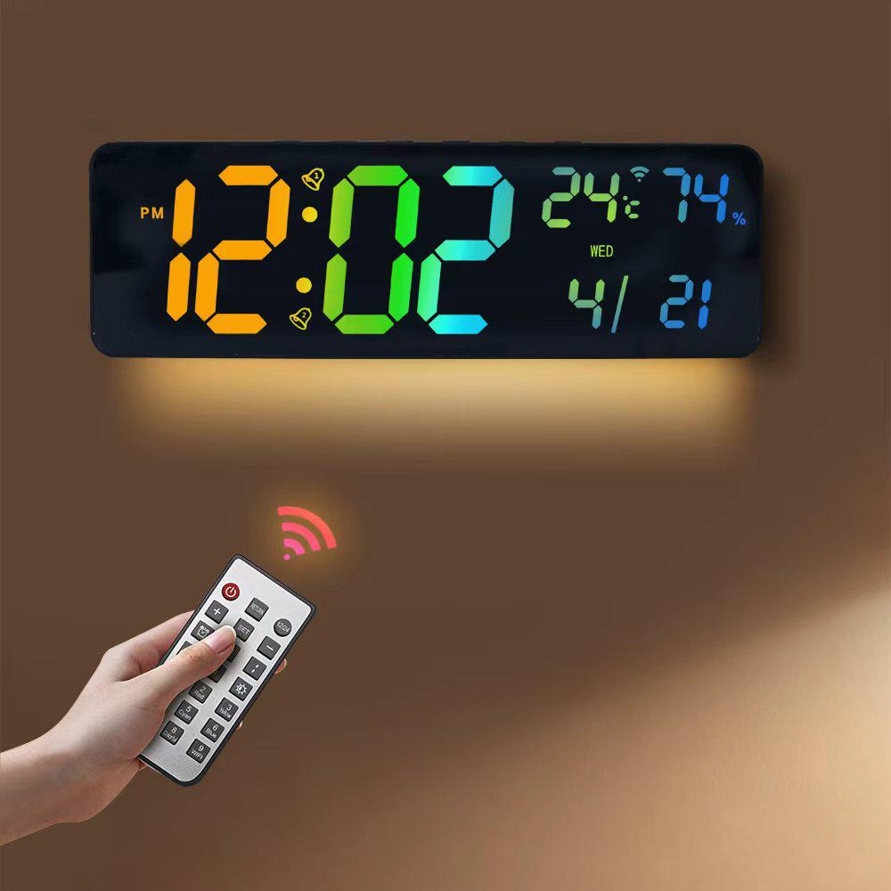 RGB Bluetooth Умные настенные часы с автоматической синхронизацией времени, будильником, отображением температуры и влажности, вечным календарем и пультом дистанционного управления.