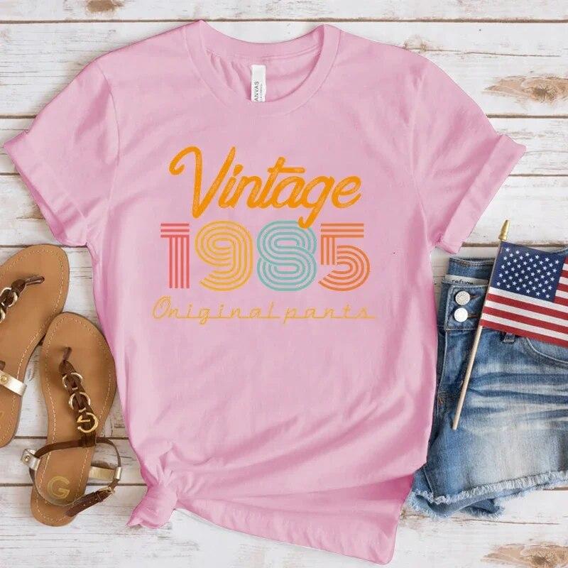 (Premium T-shirt)New Hot Vintage 1985 T-Shirts Fashion Women Girls Summer Tee Shirt Casual Short Sleeve Round Neck Tops T-Shirts