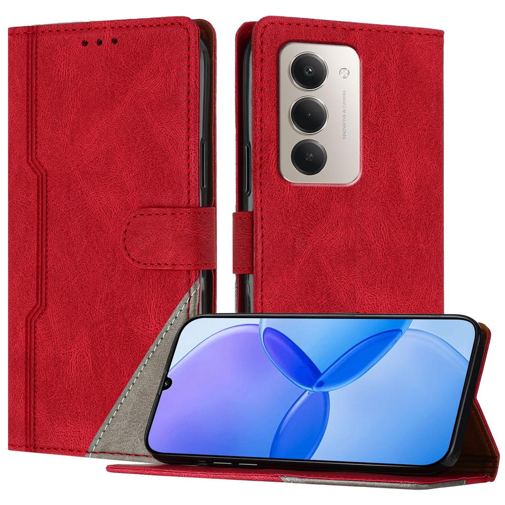 Для Xiaomi Redmi 15 5G (Глобальный) (169 мм)/Xiaomi Redmi 15 4G (169 мм) Кожаный чехол Трехцветный лоскутный кошелек Подставка Противоударный чехол для телефона