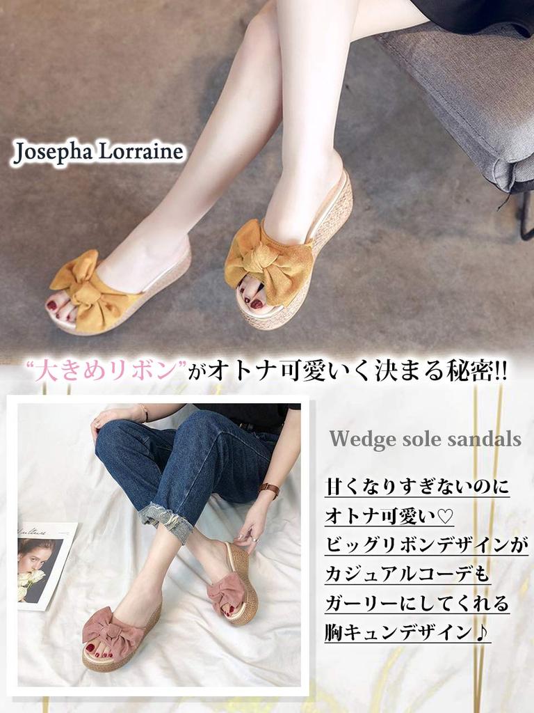 JOSEPHA LORRAINE Platform Wedge Beach Cute Indoor Ribbon Plus Rubber High Platform Easy To Walk Low Genuine Size L Women's Sandals, Heels, Mules,