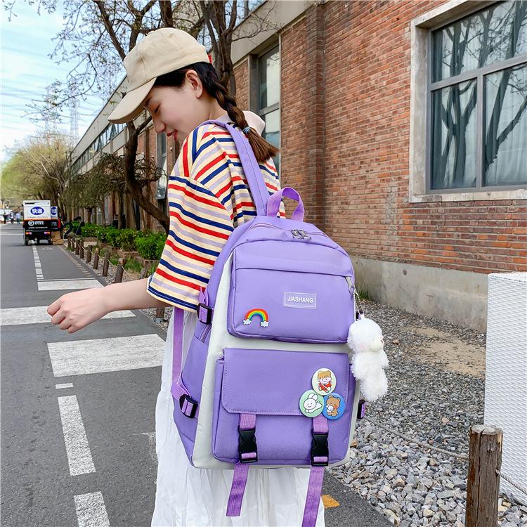 Корейская версия, женский холщовый рюкзак большой емкости, комплект из 4 предметов, рюкзак для средней школы, простые износостойкие школьные сумки с сумкой для ручек