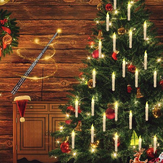 12 Pcs Floating Candles with Wand Remote Magic Hanging Flameless LED Taper Candles Battery Operated Flickering Candlestick with Warm Light