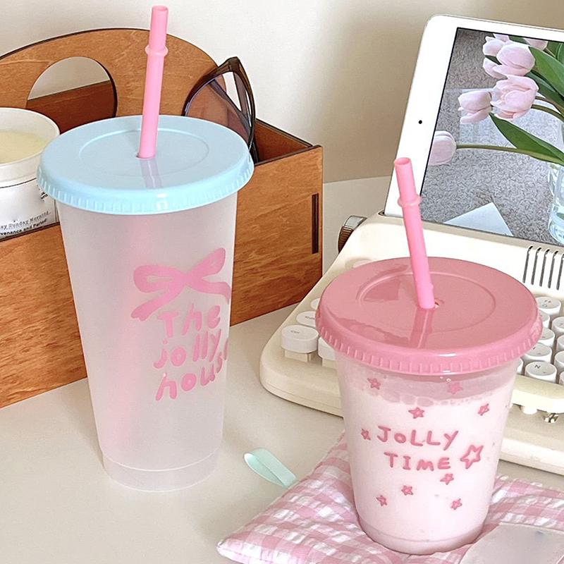 1 шт. Ins Портативная многоразовая бутылка для питья Kawaii Бутылка для воды для кофе сока молочного чая Милые пластиковые холодные стаканы с крышкой-поилкой