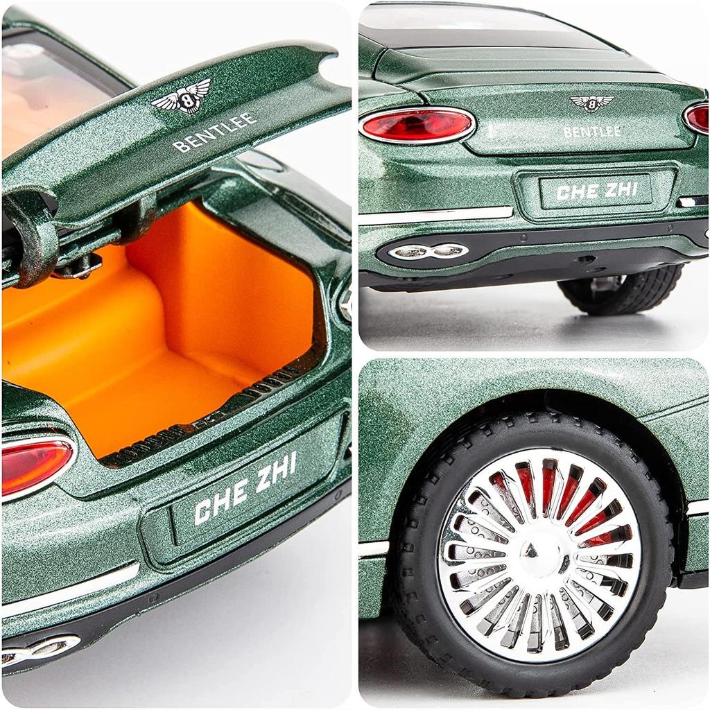 1/24 Bentley Continental GT Model Car, Alloy Diecast Collectible Pull Back Car Toy, with Sound and Light, Door Can Be Opened for Boys Girls Gift