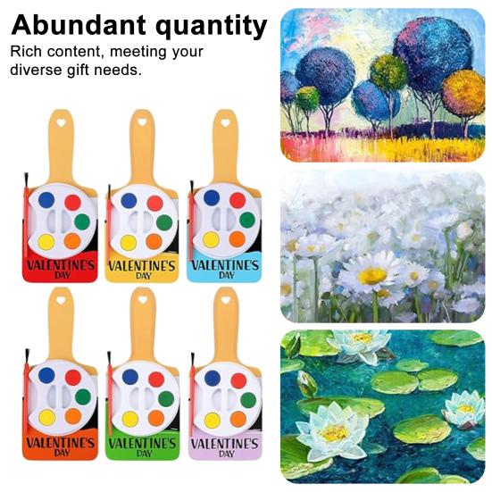 Watercolor Paint Set 5 Colors Paints Palette with Paintbrush Mini Paint Set Includes Paint Brush Shape Valentine's Day Cards Gift for Kids Party