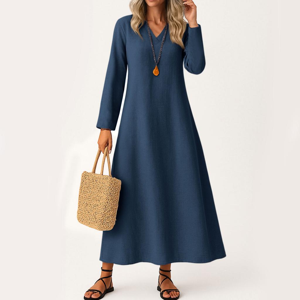 Dress For Women Long Boho Beach Dress Elegant Maxi Dress V-Neck Long Sleeve Dress