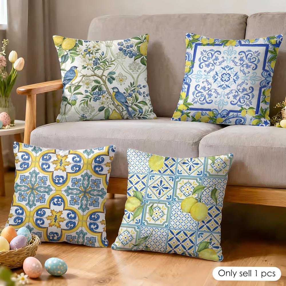 Greek vacation style Cushion Cover Soft Plush Fabric DoubleSided Printed Cushion Covers for All Seasons Modern Home Decor