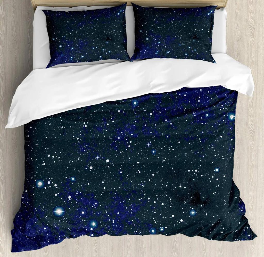 Star Single Double Twin Queen Bedding Set 2/3pcs Night Sky Polyester Bed Cover Kid Duvet Cover Set Dark Blue Galaxy Bedclothes