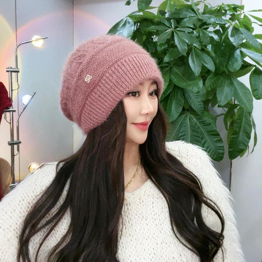 Двухслойная вязаная шерстяная шапка с большой окружностью головы и теплой подкладкой из толстого бархата