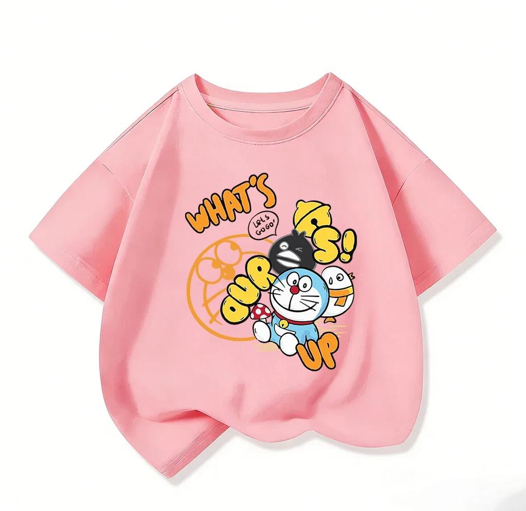 Summer Boys Girls Short Sleeve Tee Kawaii Cartoon Print Cute Street Fashion Wear Doraemon Kids Outfit 314Y