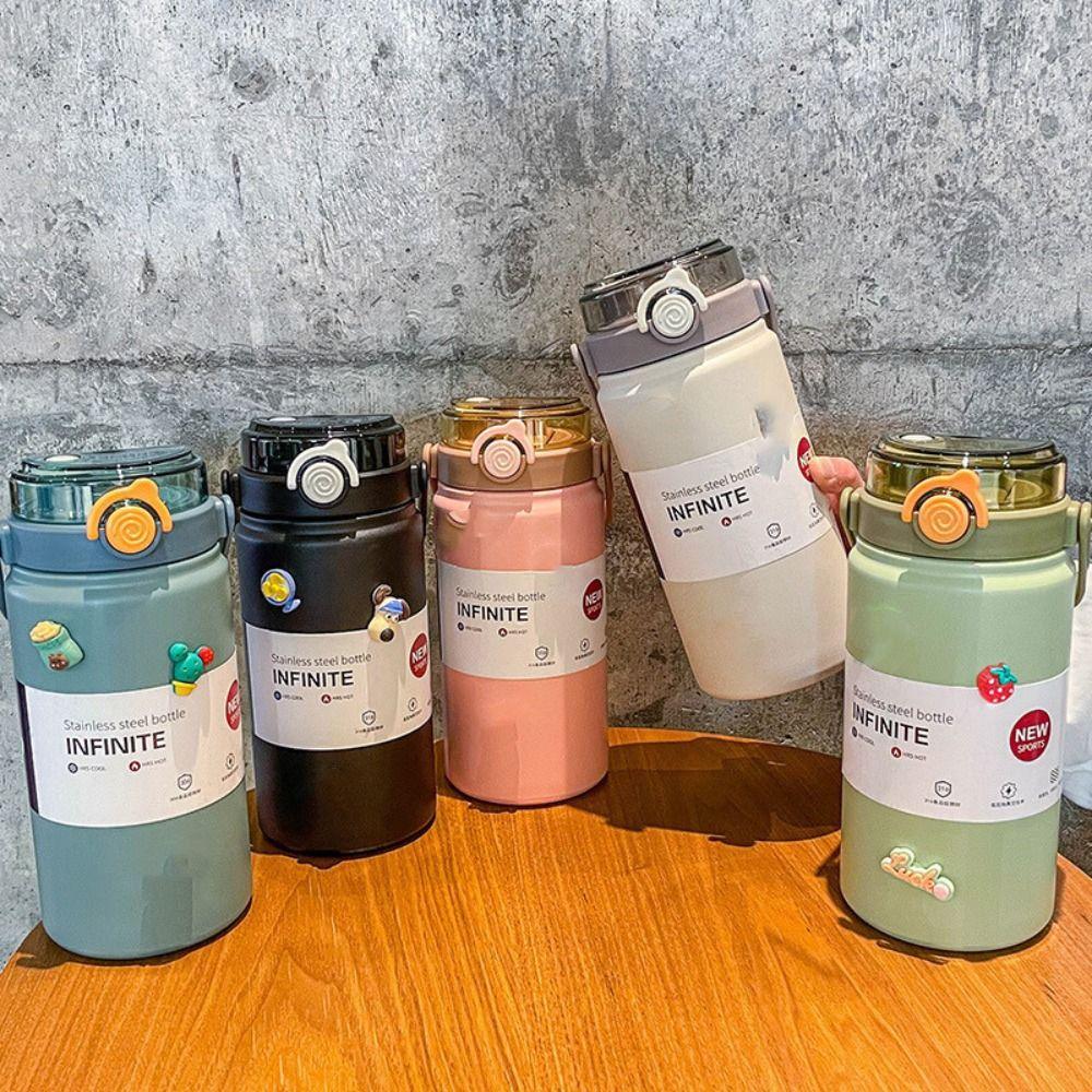 1L/1.2L Thermos Cup Stainless Steel Vacuum Flask Household Straw Thermal Bottle Soprt
