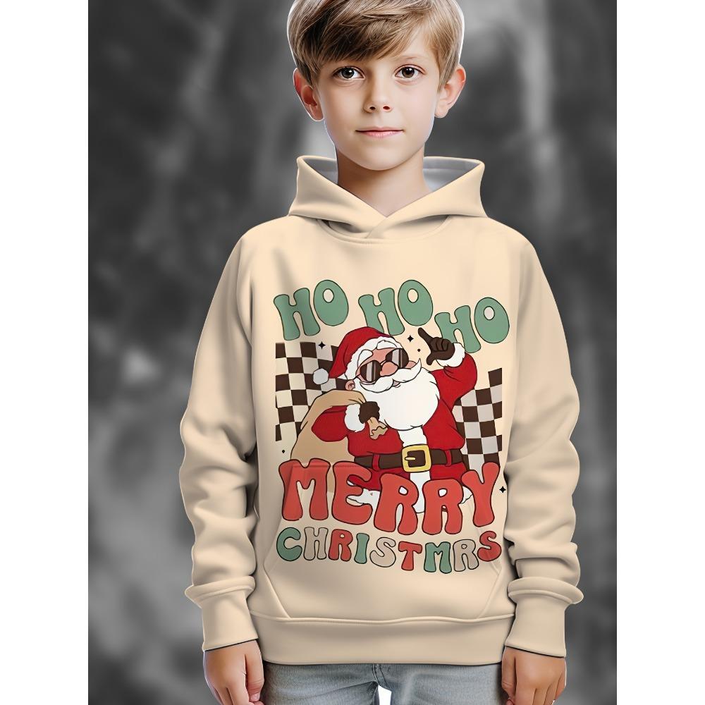 Детская смешная рождественская толстовка, свитшот с длинным рукавом с Сантой и оленями, рождественский подарок для мальчиков