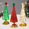 Glass Christmas Tree Small Tabletop Lighted Xmas Tree Figurine Battery Operated Mini Tree Lamp for Home Table Fireplace Mantel Decor