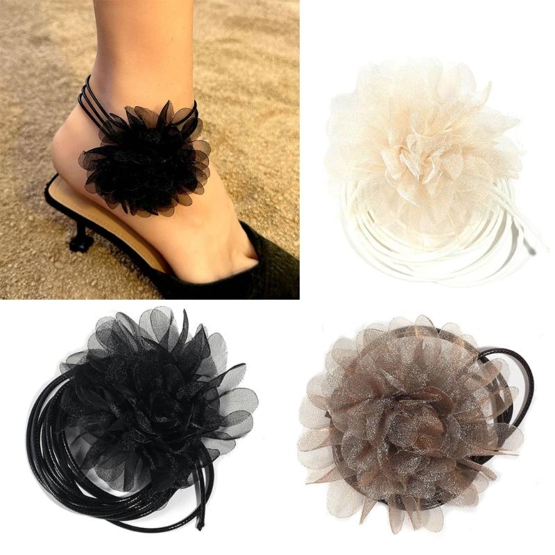 Ожерелье-чокер с цветком Элегантное ручной работы Цветочное ожерелье-воротник Вечеринка Ювелирные изделия Тканевый материал Подарок для женщин и девушек