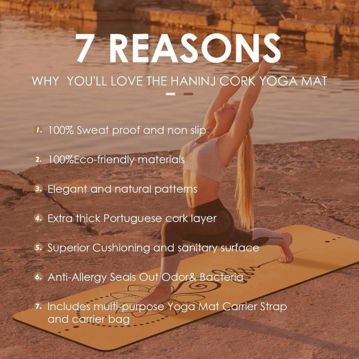 Коврик для йоги - Haninj - Натуральная пробка 100% - 4 мм - Экологичный - Антимикробный