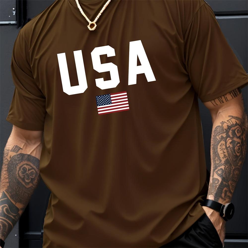 Мужская летняя футболка с круглым вырезом и коротким рукавом с узором в виде алфавита - дышащая полиэстеровая ткань, слегка эластичная, стандартный крой, повседневная