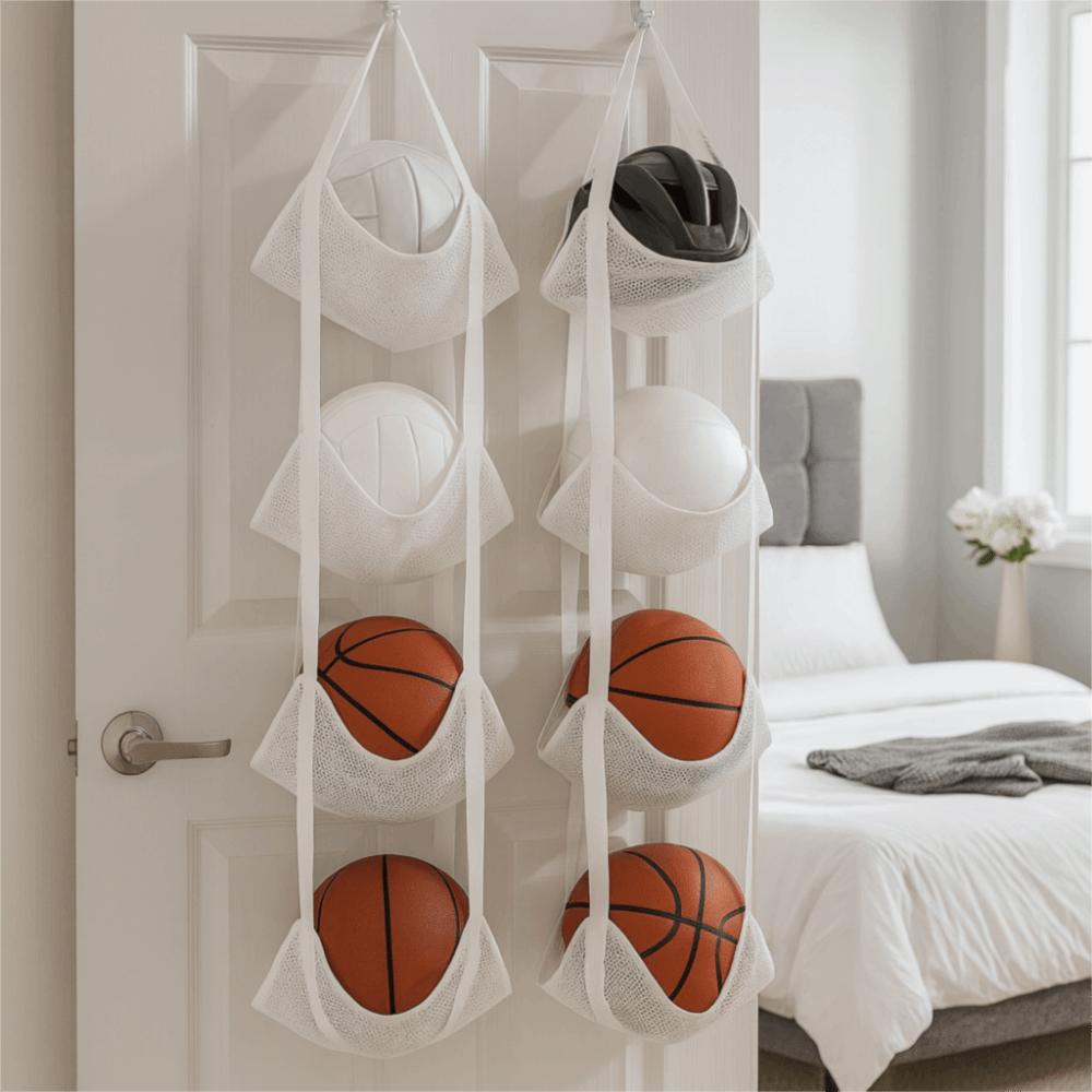 Настенная подвесная сумка для хранения мячей большой вместимости, складная сетчатая сумка для хранения, экономящая место, сумка для хранения баскетбольных мячей
