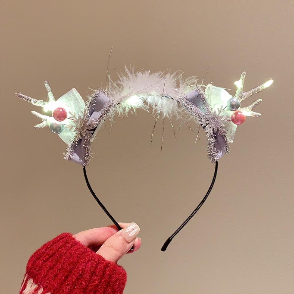 Glowing Elk Hair Hoop LED Christmas Headband Plush Glowing New Year Headband Antlers Headband Kid