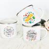 Flower Happy Teacher Printed Cup Enamel Handle Mugs Simple Breakfast Milk Cups Office Home Coffee Juice Drink Mug Holiday Gifts