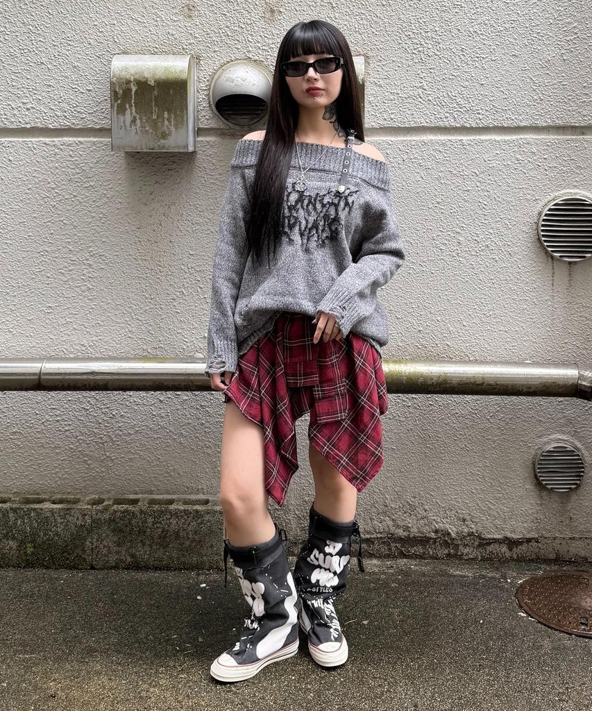 WEGO Figments Панк Серый Вязаный Спущенное плечо, Женский,