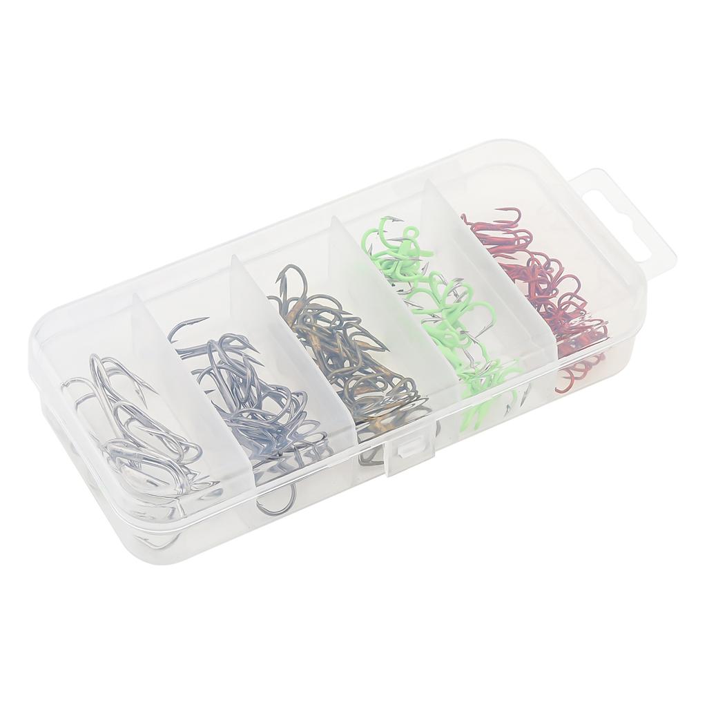 165pcs High Carbon Steel Barbed Treble Hooks Connector Circle Set Assorted Sizes 2# 4# 6# 8#10# Triple Fishing Hook with Storage Box