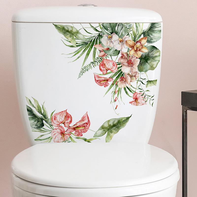 Green Plant Leaves Flower Wall Sticker Bathroom Toilet Decor Living Room Cabinet Home Decoration Decals Beautify Self Adhesive M