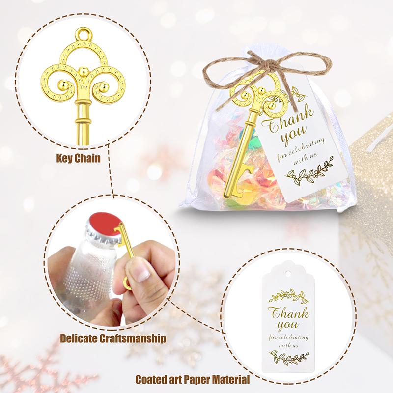 25 шт. Ключ-открывалка для бутылок с мешочками из органзы, бирками с благодарностью, джутовой веревкой - идеальные сувениры для свадебной вечеринки и детского душа